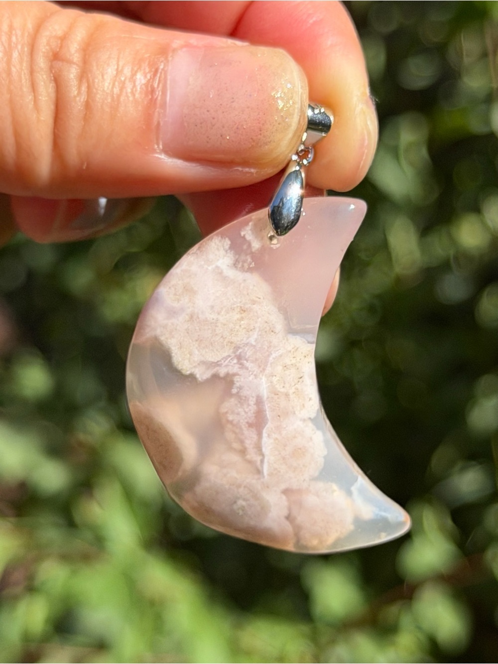 Handcrafted Pink Cream Moonstone Crescent Pendant Earrings Palo